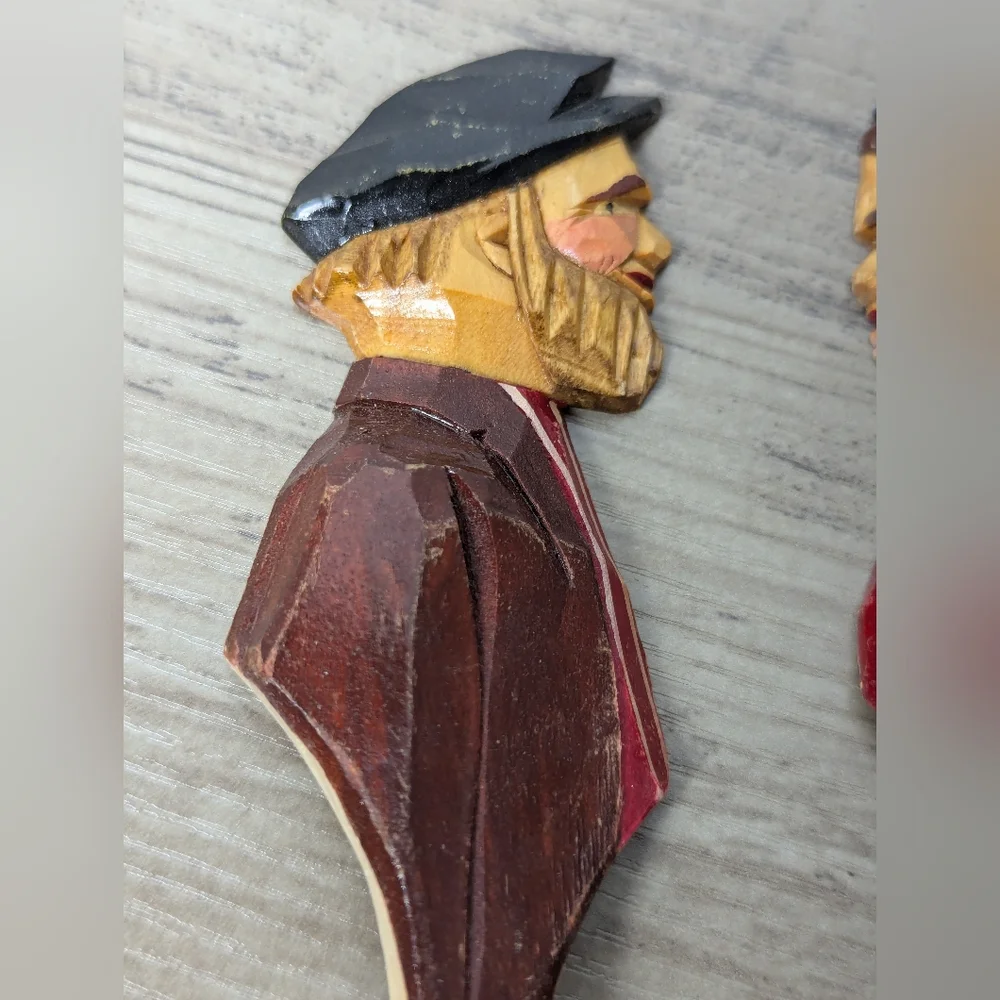 Folk Art Wooden Carved Spoon And Fork Couple. R Audet